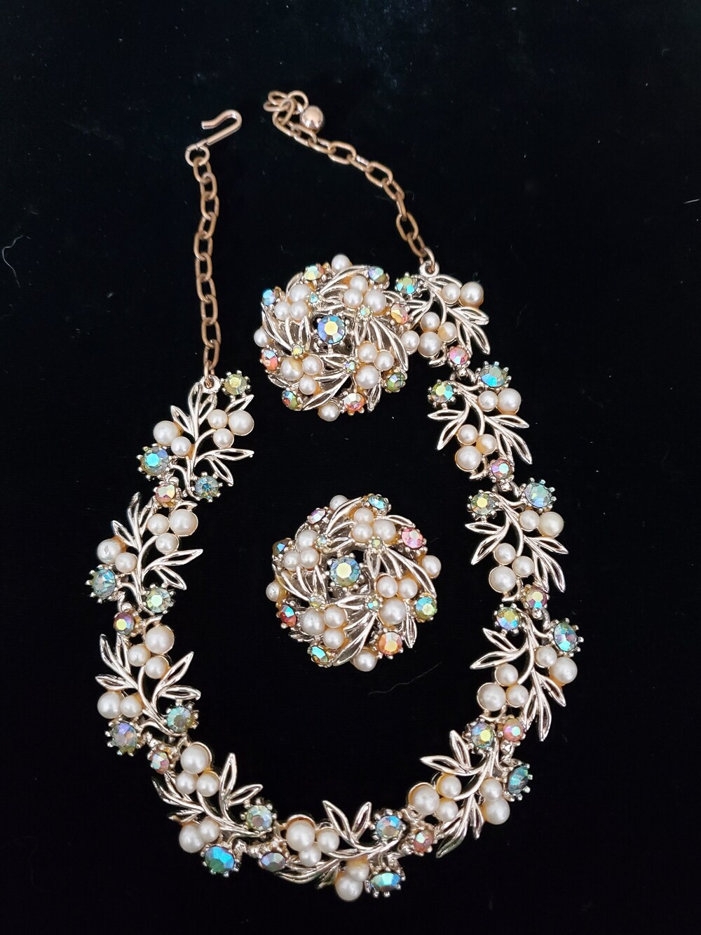 Vintage Signed Art Pearl AB Necklace and Earrings Set Mid-century 1950's 60's